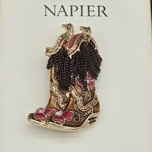 Napier Western Boot Brooch Cowboy Pin New With Gift Box